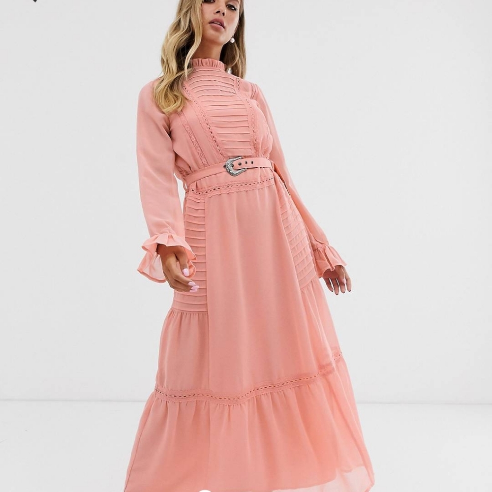 ASOS DESIGN _ lace insert maxi dress with buckle belt